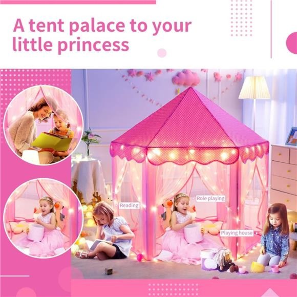 Princess Castle Tent for Girls Fairy Play Tents for Kids Hexagon Playhouse - Picture 4 of 6